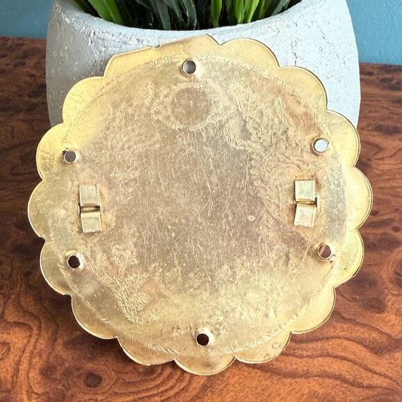 Vintage Brass Drawer Pull Handle With Floral Engraving Scalloped 4.5 Inches - Picture 5 of 7